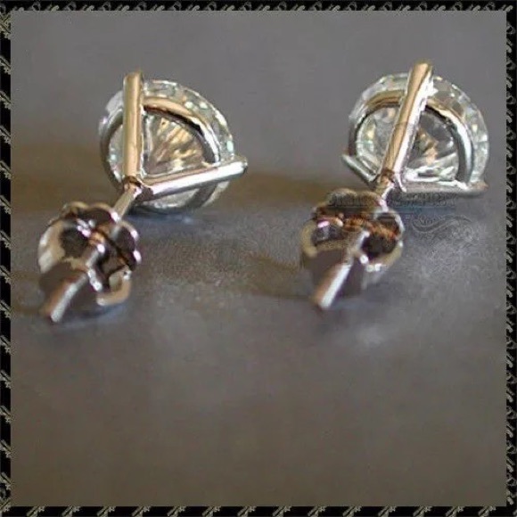 0.84-2Ct Round Cut Simulated Diamonds Back Silver Earrings Studs - Picture 15 of 17